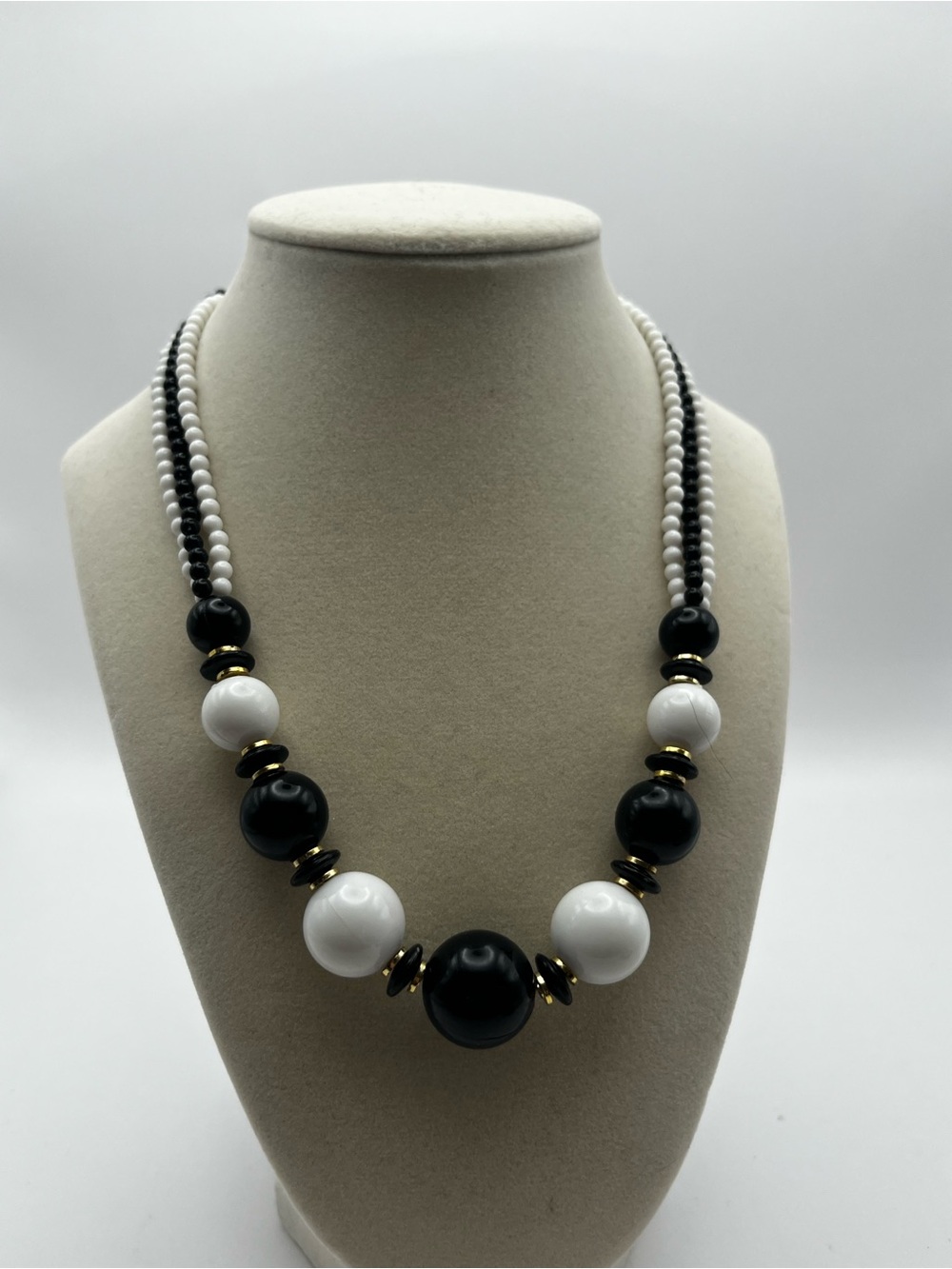 Vintage Black & White Statement Bead Necklace